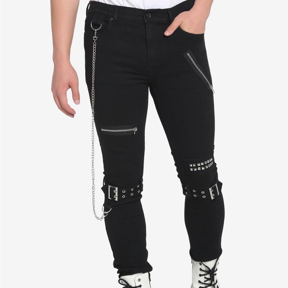 Black Chain & Strap Stinger Jeans from Hot Topic